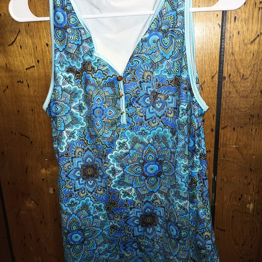 SHEIN Blue and Green Patterned Top